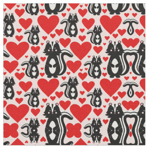 Valentine's Pink Skunk Heart Illustration Pattern Fabric