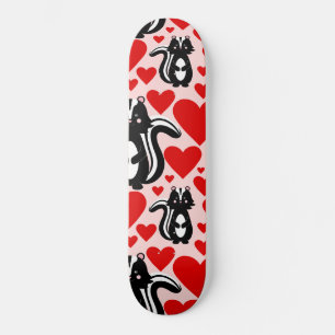 Valentine's Pink Skunk Heart Illustration Pattern Skateboard