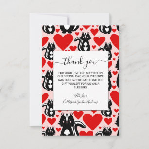 Valentine's Pink Skunk Heart Illustration Pattern Thank You Card