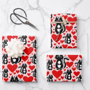 Valentine's Pink Skunk Heart Illustration Pattern Wrapping Paper Sheet