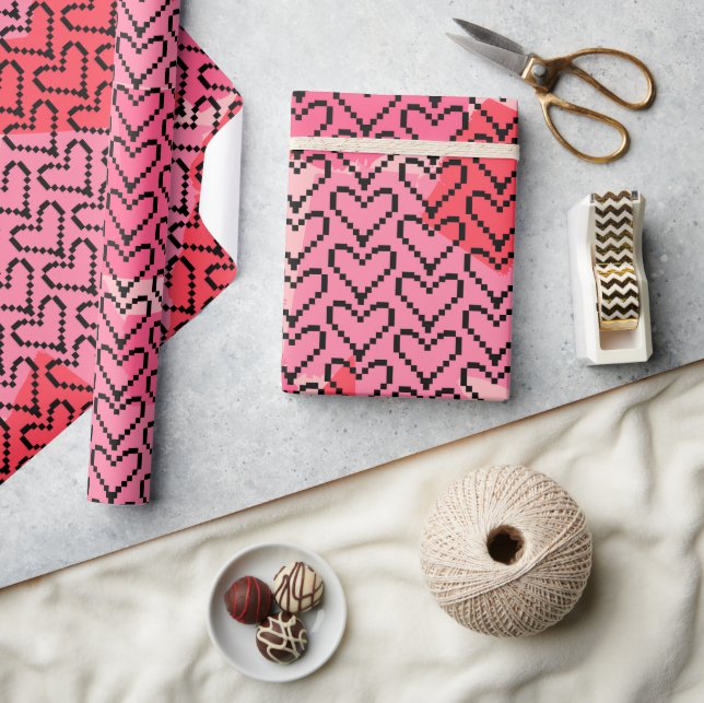 Valentines Pixels Heart Wrapping Paper (Crafts)