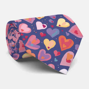 Valentine's Playful Multicolored Watercolor Hearts Tie