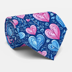 Valentine's Pretty Blue and Pink Hearts Tie