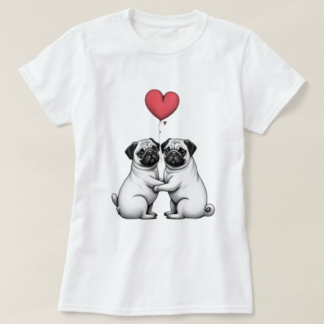 Valentine's print with pug T-shirt (Design Front)