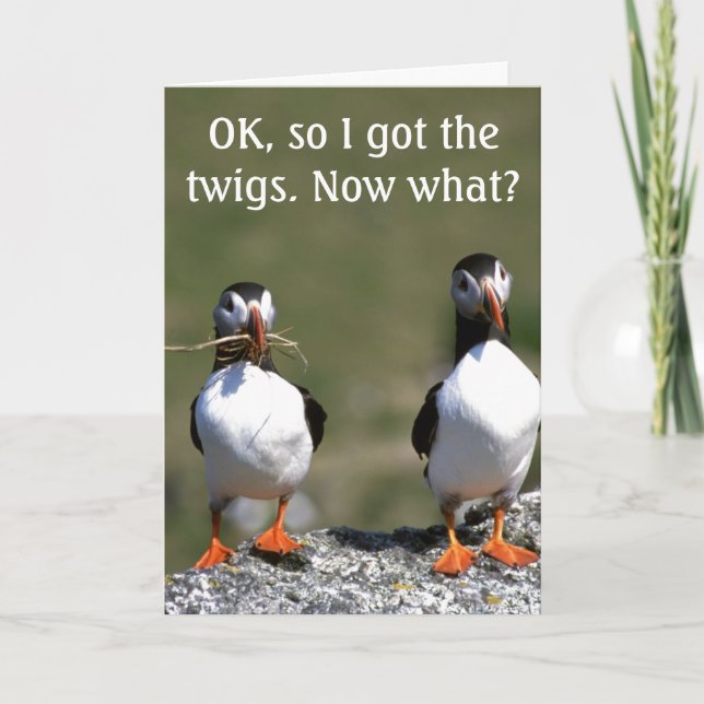 Valentine's Puffin Pair 'got the twigs' card (Front)