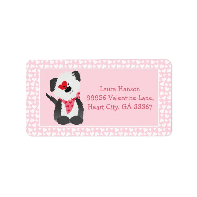 Valentines Puppy Heart Pattern Pink White Label (Front)