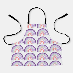 Valentines Purple Hand Drawn Rainbow Pattern Apron