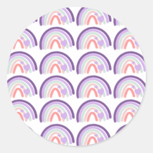 Valentines Purple Hand Drawn Rainbow Pattern    Classic Round Sticker