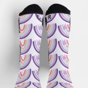 Valentines Purple Hand Drawn Rainbow Pattern Socks