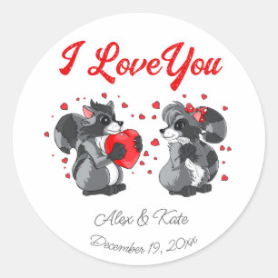 Valentines Racoon Classic Round Sticker