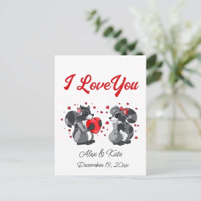  Valentines Racoon Greeting Card (Standing Front)