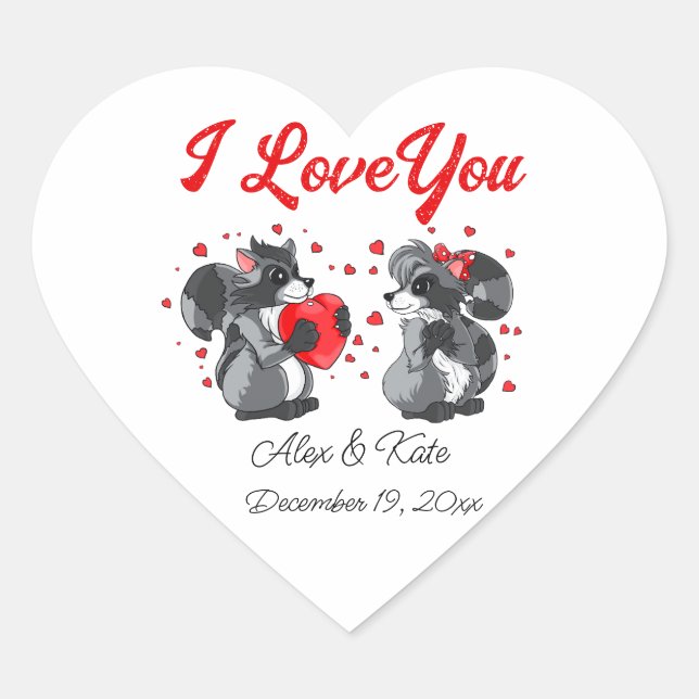  Valentines Racoon  Heart Sticker (Front)