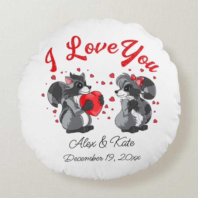  Valentines Racoon  Round Cushion (Front)