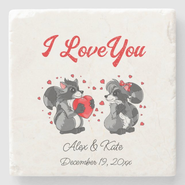  Valentines Racoon  Stone Coaster (Front)