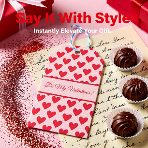 Valentines red and pink heart pattern gift tags