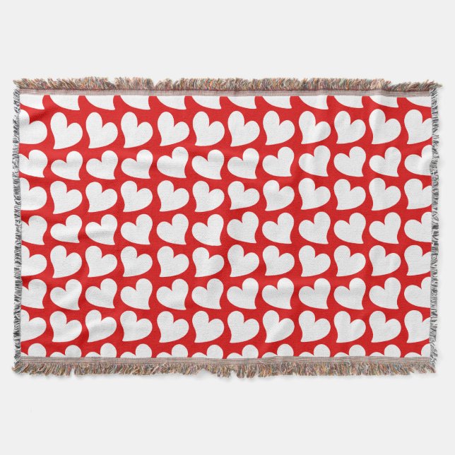 VALENTINES RED AND WHITE HEARTS VALENTINE THROW BLANKET (Front)