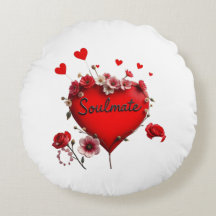 Valentine's  Red Heart and flowersSoulmate Pillow 
