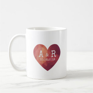 Valentines red heart couple initials coffee mug