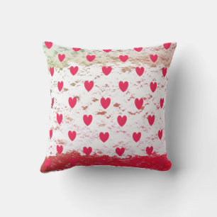 Valentines Red Heart Glittery Gold White Ombre Cushion