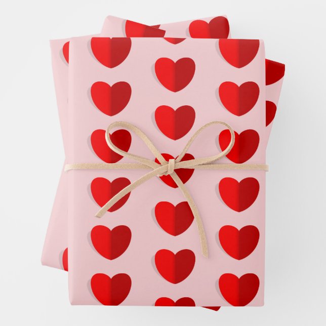 Valentines Red Heart Pattern Light Pink Wrapping Paper Sheet (In situ)