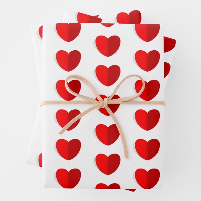 Valentines Red Heart Pattern White  Wrapping Paper Sheet (In situ)