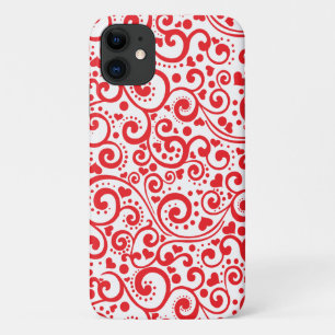 Valentines - Red Hearts and Swirls Seamless iPhone 11 Case