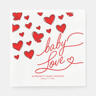 Valentine's Red Hearts Baby Love Baby Shower  Napkin