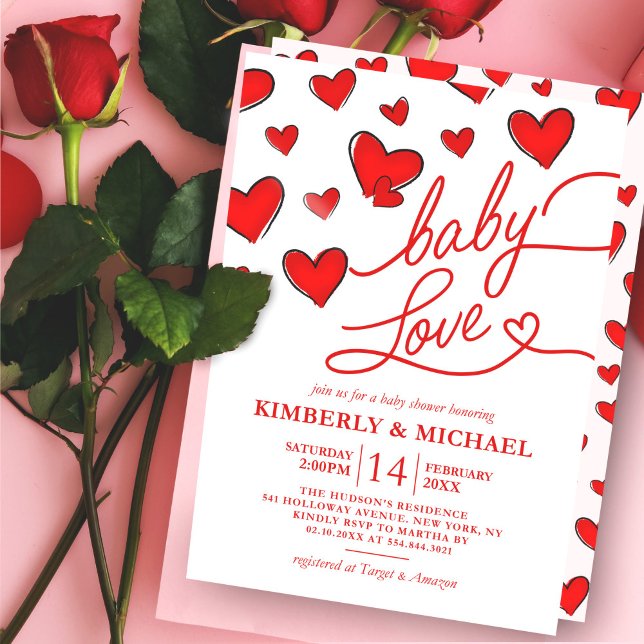 Valentine's Red Hearts Baby Love Girl Baby Shower Invitation (Creator Uploaded)