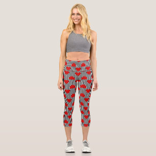valentines red hearts striped retro capri leggings