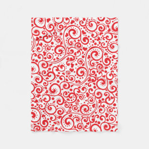 Valentines - Red Hearts & Swirls Seamless Fleece Blanket
