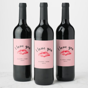 Valentines Red Kiss I Love You Personalised Wine Label