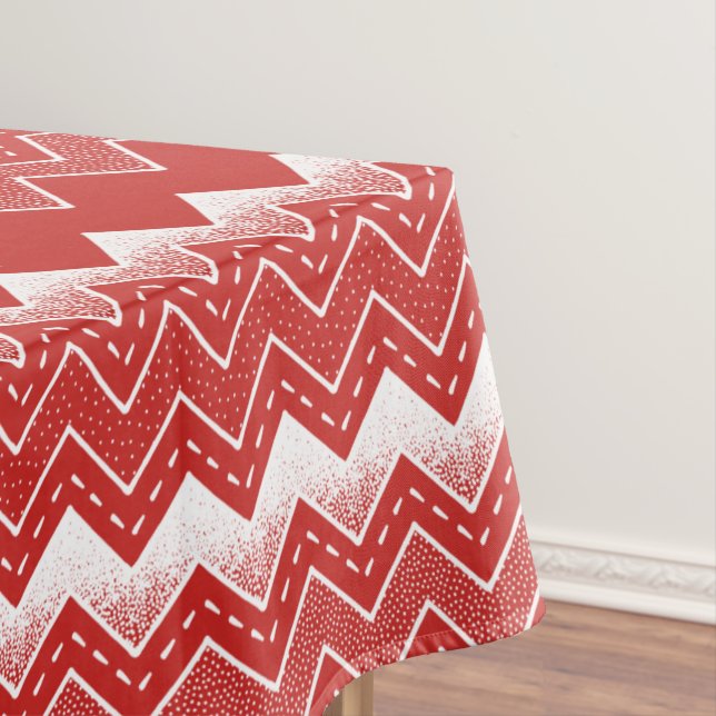 Valentines Red & White Chevron Pattern Tablecloth (In Situ)