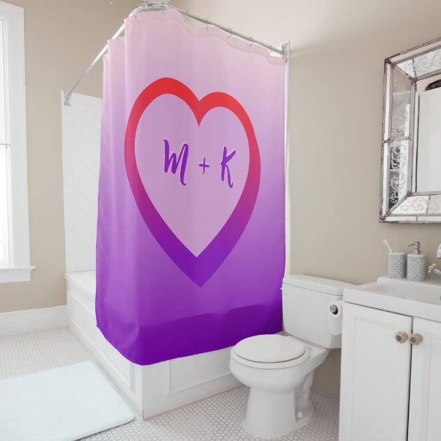 Valentine's retro personalised initials  shower curtain (In Situ)