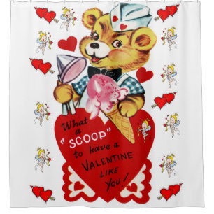 valentines scoop vintage red white showercurtain shower curtain
