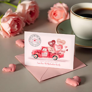 Valentine's Special Delivery Red Watercolor Truck Holiday Card