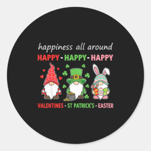 Valentines st patricks easter gnomes shirt, happy classic round sticker