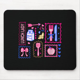 Valentines Stamp Coquette Bow Lunch Lady Cafeteria Mouse Pad