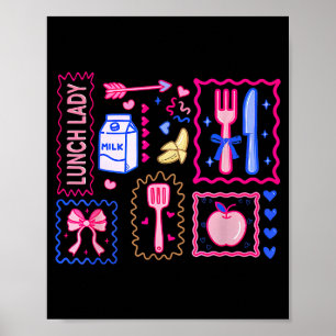 Valentines Stamp Coquette Bow Lunch Lady Cafeteria Poster