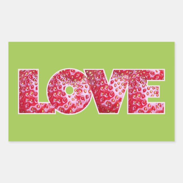 Valentines Strawberry LOVE text Rectangular Sticker (Front)