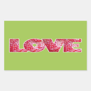 Valentines Strawberry LOVE text Rectangular Sticker
