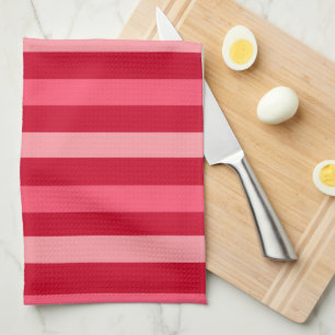 Valentines Stripes of Red and Pink  Tea Towel