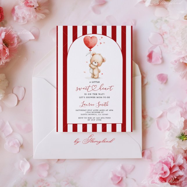 Valentines Sweetheart Teddy Bear Baby Shower Invitation (Creator Uploaded)