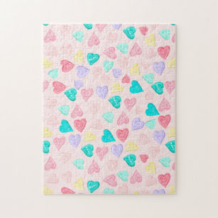 Valentine's sweets pastel love hearts pattern jigsaw puzzle