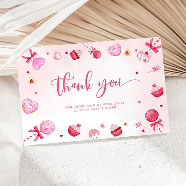 Valentines sweets pink sweetheart thank you card (Creator Uploaded)