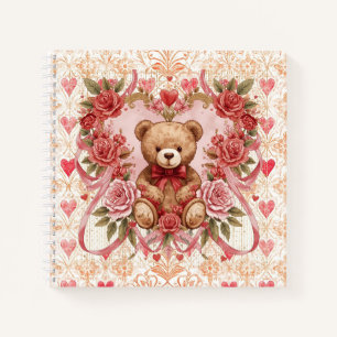 Valentine's ,Teddy Bear,Pink Love Heart and Flower Notebook