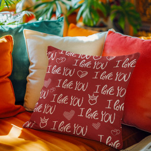 Valentine's theme Red White I love You Pattern Cushion