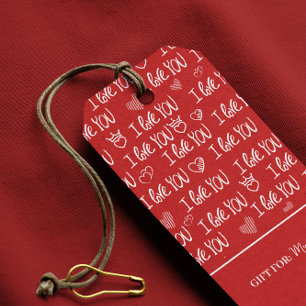Valentine's theme Red White I love You Pattern Gift Tags
