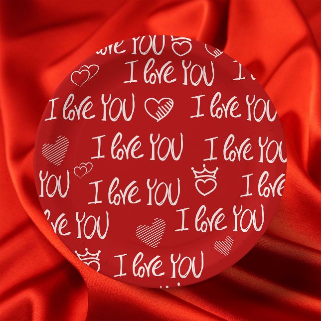 Valentine's theme Red White I love You Pattern Paper Plate (Creator Uploaded)