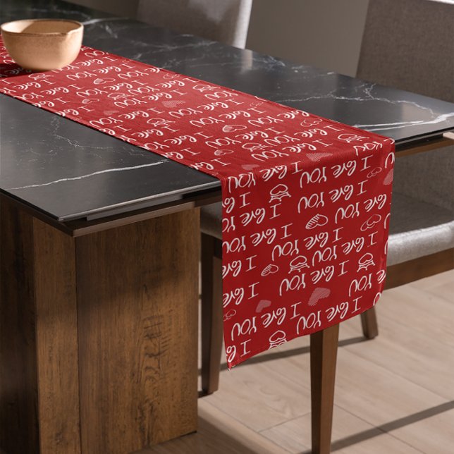 Valentine's theme Red White I love You Pattern Short Table Runner (Creator Uploaded)