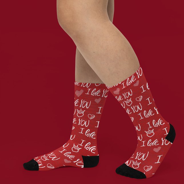 Valentine's theme Red White I love You Pattern Socks (Creator Uploaded)